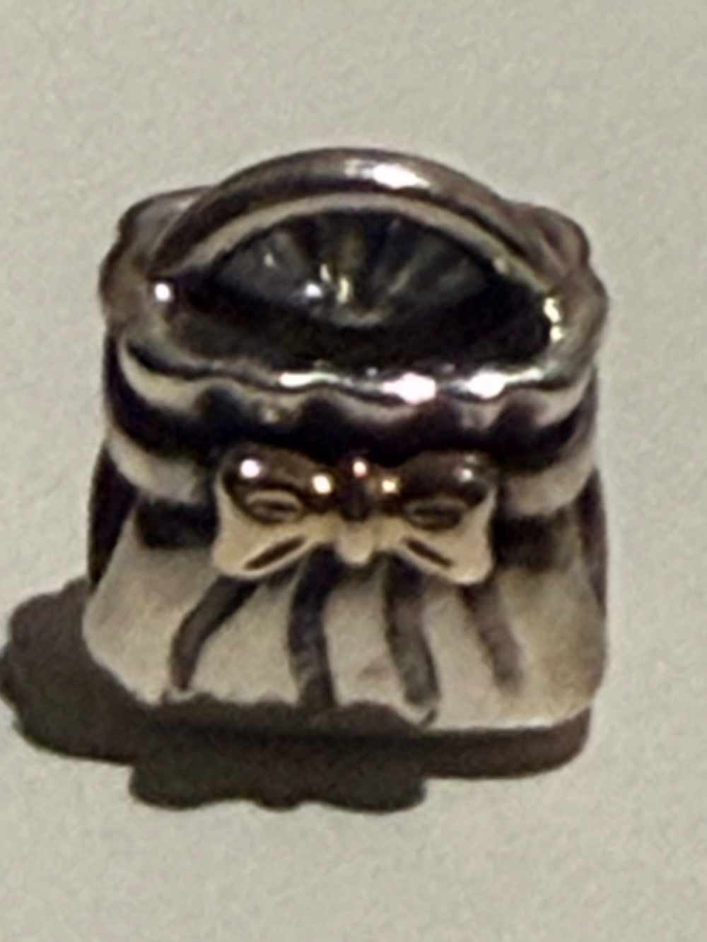 Pandora Sterling Silver/Gold Two Tone Bag Charm with Gold Bow